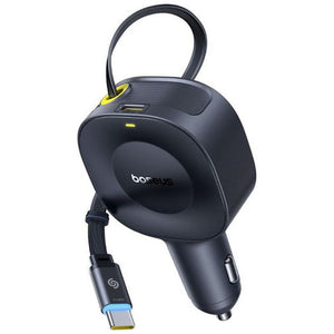 بيسوس شاحن سيارة بمنفذ تايب - سي و كيبل مدمج قابل للسحب PrimeTrip VR2 30W – أسود