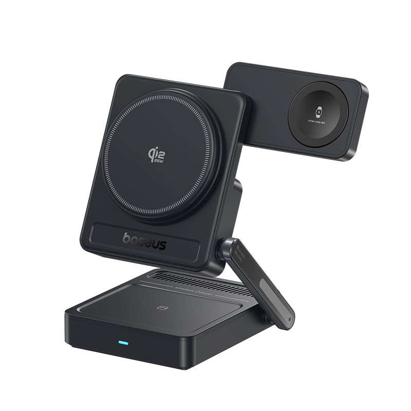 بيسوس شاحن لاسلكي مغناطيسي ثلاثي الوظائف بتقنية Qi2.2 بقوة 35 واط PicoGo AF21 - أسود
