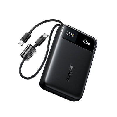 Baseus EnerFill FC11 Digital Display Power Bank with Dual Built-in USB-C Cables  20000mAh 45W - Cosmic Black