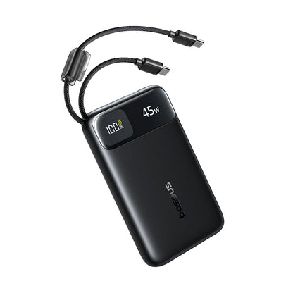 Baseus EnerFill FC11 Digital Display Power Bank with Dual Built-in USB-C Cables  10000mAh 45W - Cosmic Black