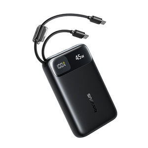 بيسوس بطارية شحن متنقلة بقوة ٤٥ واط بسعة ٢٠٠٠٠ مللي آمبير بشاشة عرض رقمية وكابلين USB-C مدمجين EnerFill FC11 - أسود 
