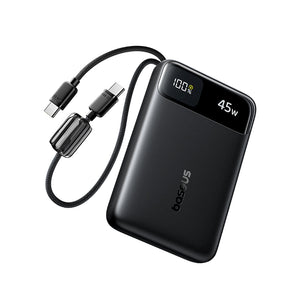 Baseus EnerFill FC11 Digital Display Power Bank with Dual Built-in USB-C Cables  10000mAh 45W - Cosmic Black