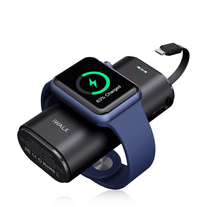 iWALK Portable Apple Watch Charger 9000mAh with Built In Lightning Cable - Black