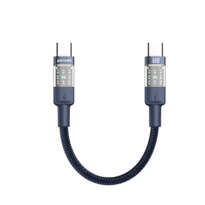Porodo Braided Cable Transparent USB-C To USB-C Fast Charge & Data 35cm/1.1ft - Blue