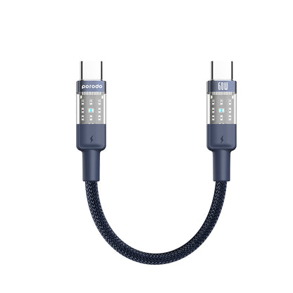 كابل بورودو المضفر الشفاف USB-C إلى USB-C للشحن السريع ونقل البيانات 35 سم/1.1 قدم - أزرق
