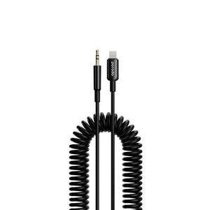 Porodo 3.5MM Lightning AUX Coiled Audio Cable Convenient Tangle-Free Design 1.2m/4ft - Black