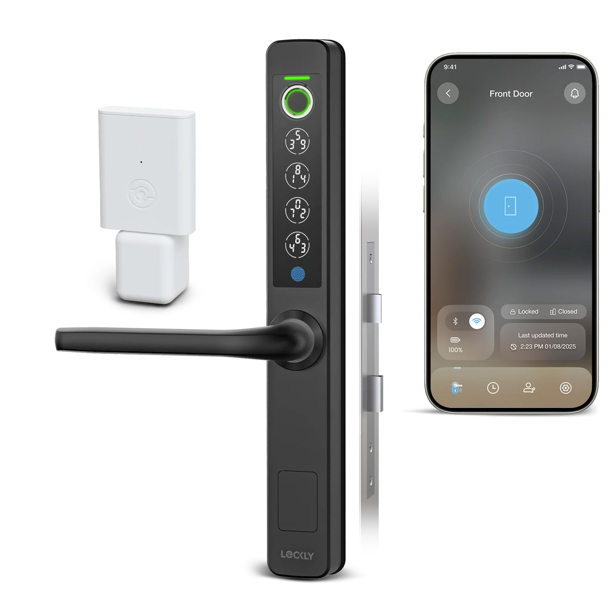 قفل مورتيس Lockly Guard Athena إصدار Swing للأبواب ذات الإطارات الضيقة - أسود مطفي