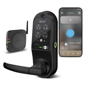 Lockly Guard Vision Latch with Fingerprint access Built in HD Video Doorbell Live View Camera Streaming 2-way Talk - Matte Black