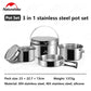 Naturehike 3 in 1 stainless steel pot set pot set - Stainless Steel