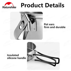 Naturehike 3 in 1 stainless steel pot set pot set - Stainless Steel