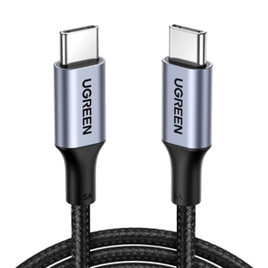 كابل UGREEN USB 2.0 C M/M دائري مطلي بالنيكل وغطاء من الألومنيوم بطول 1 متر - أسود رمادي