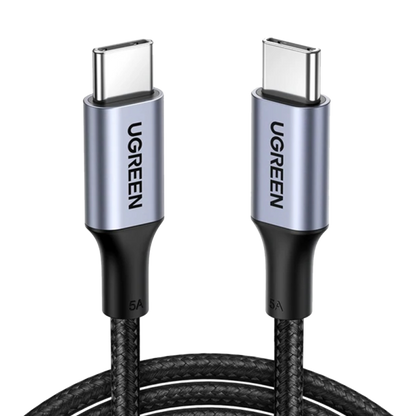 كابل UGREEN USB 2.0 C M/M دائري مطلي بالنيكل وغطاء من الألومنيوم بطول 1 متر - أسود رمادي