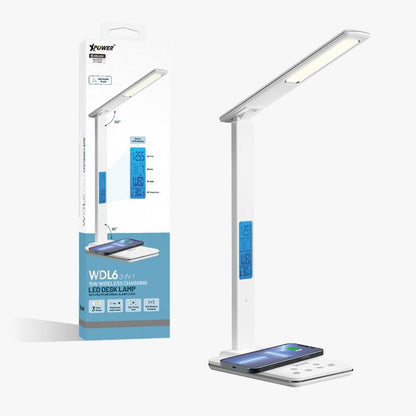 XPower LED Desk Lamp With Multifunctional 6In1 WDL6 - Alarm Clock - 15W Wireless Charging  - White