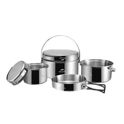 Naturehike 3 in 1 stainless steel pot set pot set - Stainless Steel