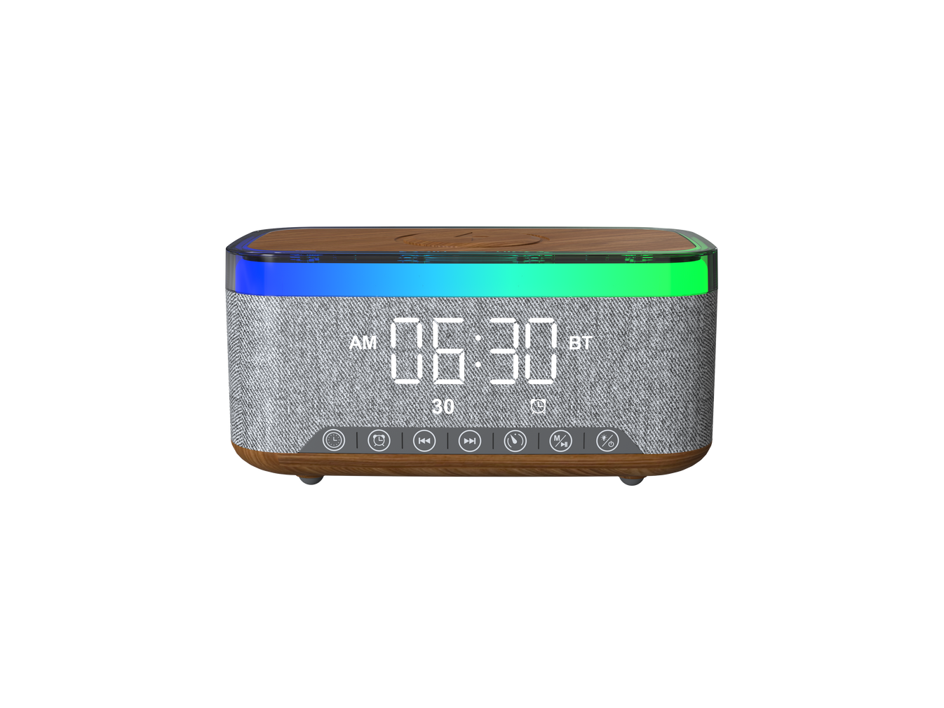 LZEL SonicGlow Wake Multifunctional Speaker with Alarm Clock & Wireless Charger – Bamboo Pattern/Gray