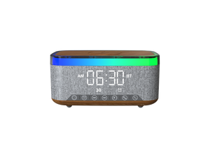LZEL SonicGlow Wake Multifunctional Speaker with Alarm Clock & Wireless Charger – Bamboo Pattern/Gray