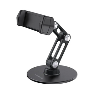 Powerology Adjustable Folding Double-Arm Aluminum Alloy with Silicone Pad Phone Holder- Black