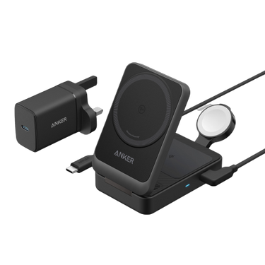 Anker MagGo Wireless Charging Station (15W, Foldable 3-in-1) -Black