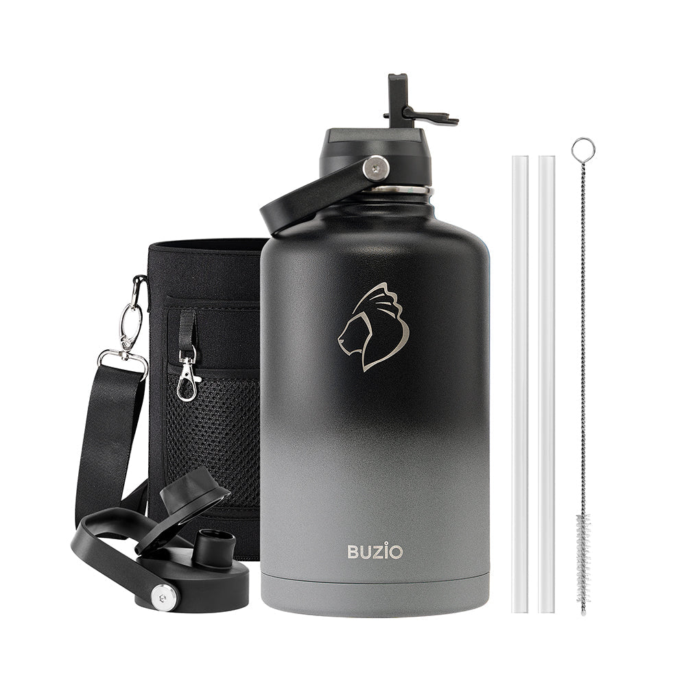 Buzio Duet Series Water Bottle with 2 Lids and Sleeve 2.5L - Shadow