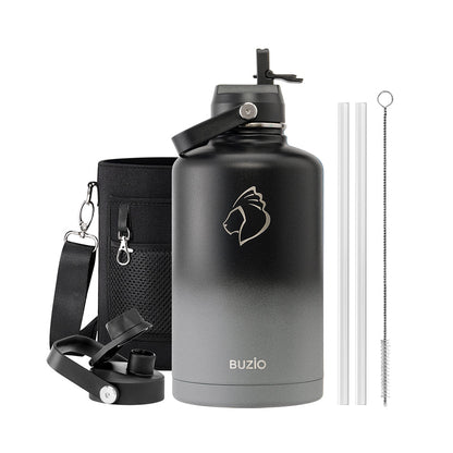 Buzio Duet Series Water Bottle with 2 Lids and Sleeve 2.5L - Shadow