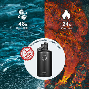 Buzio Duet Series Water Bottle with 2 Lids and Sleeve 2.5L - Black