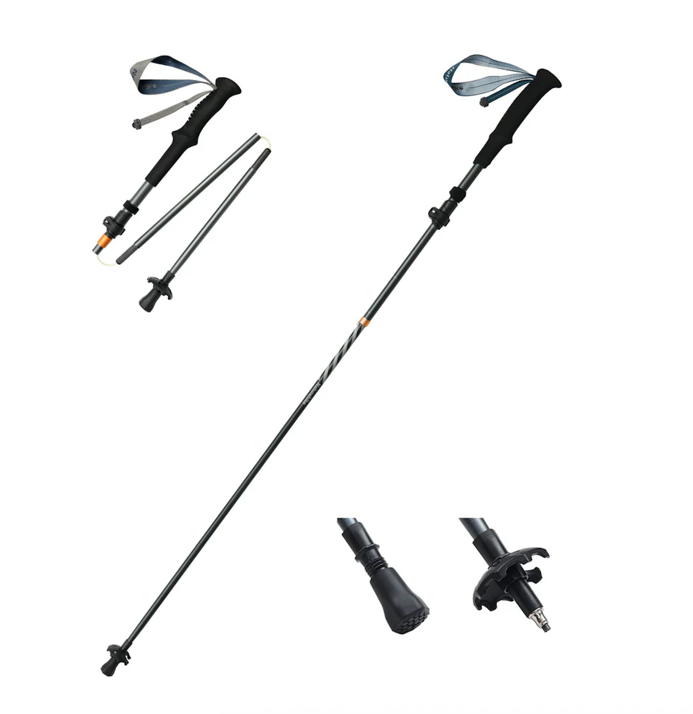 نيتشرهايك عصا رحلات لمصنوعة من الكربون والألومنيوم قابلة للطي وقابلة للتعديل مقاس ١٣٥- ١١٥ سم - رمادي غامق