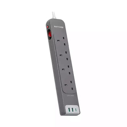 RavPower RP-PC1039 4 Outlets Power Strip Gray UK Version 3m with USB Port Gray