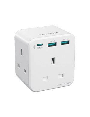 RAVPower RP-PC1037 PD 20W wall charger UK Version with 3 AC plug - white