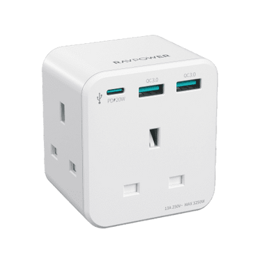 RAVPower RP-PC1037 PD 20W wall charger White UK Version with 3 AC plug