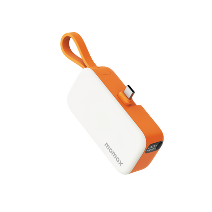 Momax 1-Power Mini 5000mAh بطارية مدمجة بمنفذ USB-C قابل للطي (برتقالي)