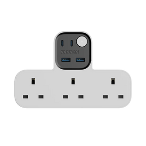 Momax 1-Charge Work Flow T-shaped Extention 3 Socket with USB (White)