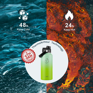 Buzio Duet Series Water Bottle with 2 Lids and Sleeve 1L - Gradient Green