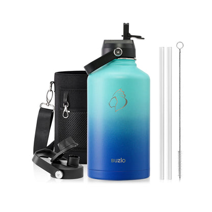Buzio Duet Series Water Bottle with 2 Lids and Sleeve 1.9L - Caribbean Blue