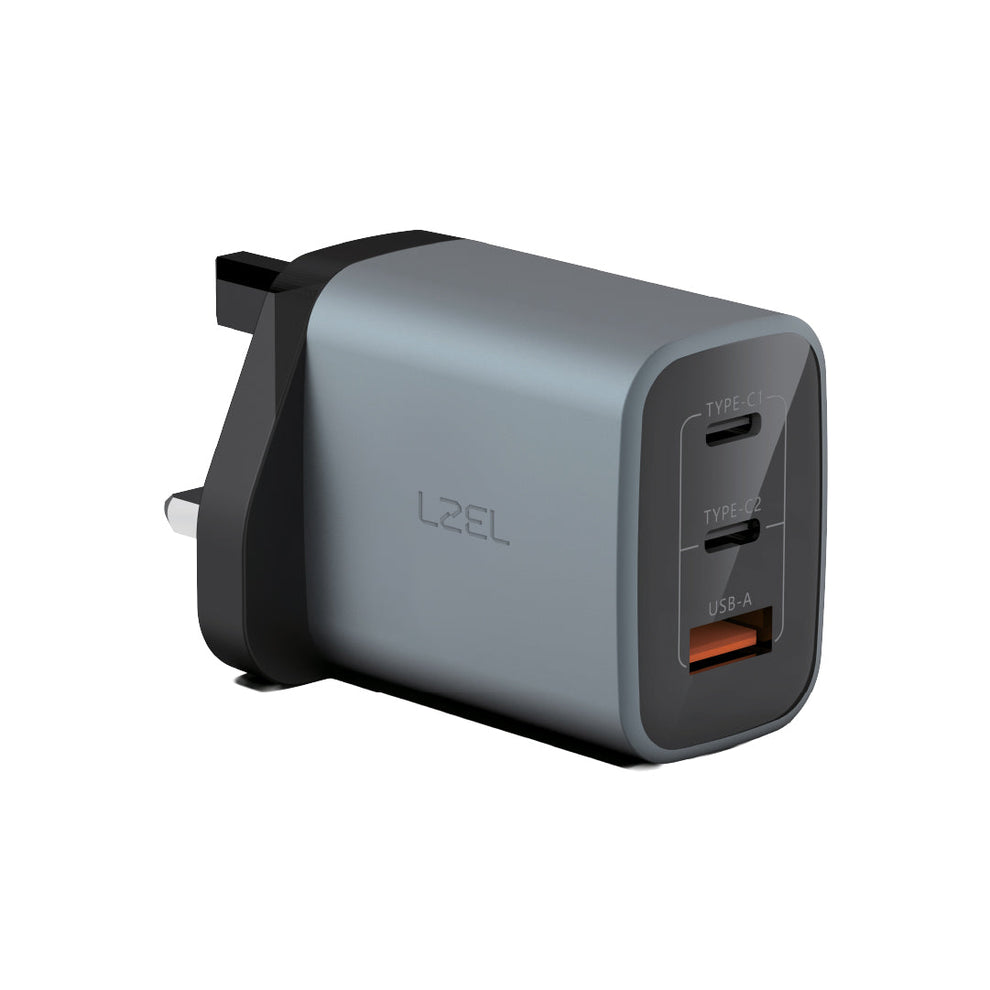 LZEL VoltixCharger 67W 3-Port GaN Wall Charger – Gray