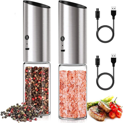 Electric Salt and Pepper Grinder Set USB Rechargeable-Black