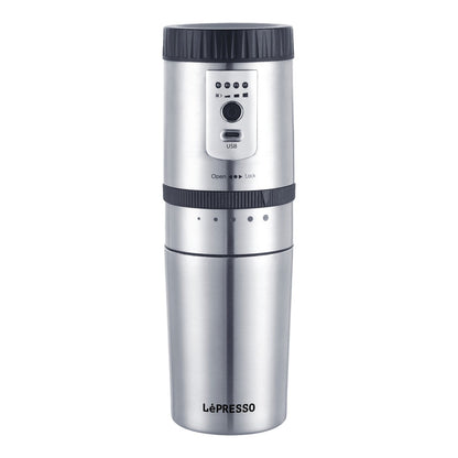 LePresso Portable Mug Burr Grinder Coffee Maker - Silver