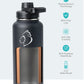 Buzio Trio Series Water Bottle with 3 Lids and Sleeve 1L - Black