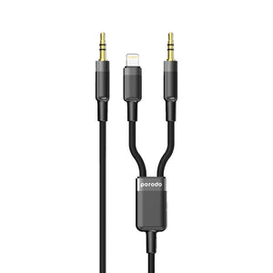 Porodo Multi-Device AUX 3.5mm|Lightning Cable(4ft/1.2m) - Black