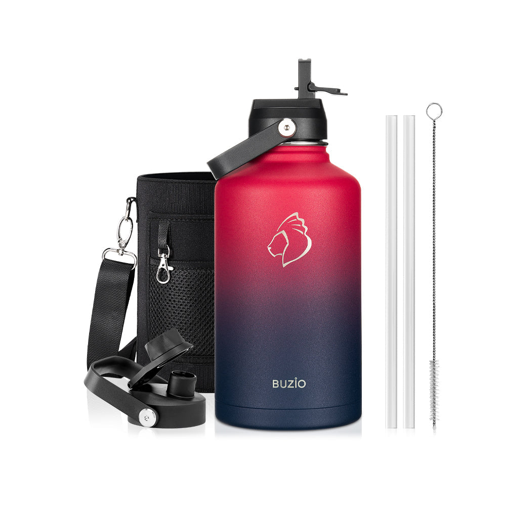 Buzio Duet Series Water Bottle with 2 Lids and Sleeve 1.9L - Ruby Red Navy