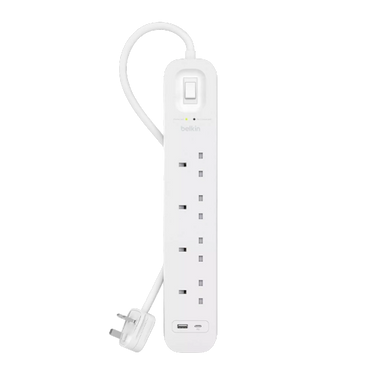 Belkin 4-outlet Surge Protector 18W, USB-A & USB-C Ports, 2M cord