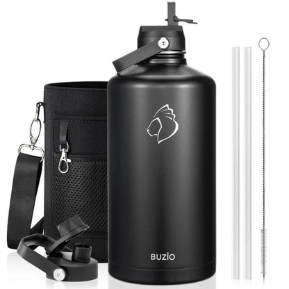 Buzio Duet Series Gallon Bottle with 2 Lids and Sleeve 3.8L - Black