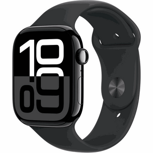 Apple Watch Series 10 GPS + Cellular 46mm Jet Black Aluminium Case with Black Sport Band - S/M