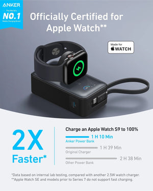 Anker MagGo Power Bank (10K, 35W, For Apple Watch, Built-In USB-C) -Black