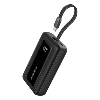 Anker Zolo Power Bank (10K, 30W, Built-In USB-C Cable) -Black