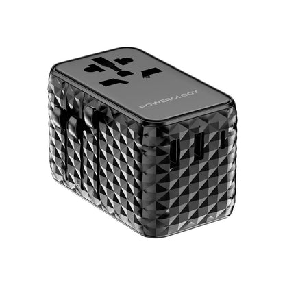 Powerology GaN PD 20W Universal Adapter Retractable Type-C Cable - Black