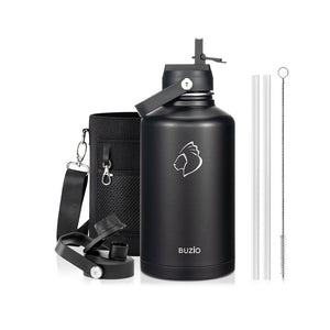 Buzio Duet Series Water Bottle with 2 Lids and Sleeve 1.9L - Black
