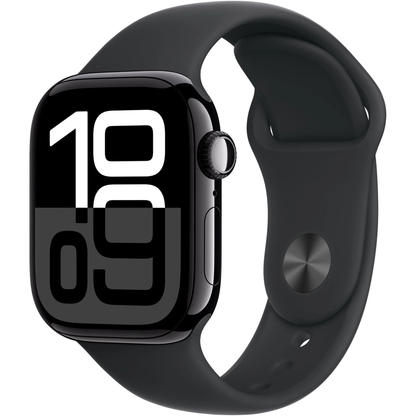 Apple Watch Series 10 GPS + Cellular 42mm Jet Black Aluminium Case with Black Sport Band - S/M