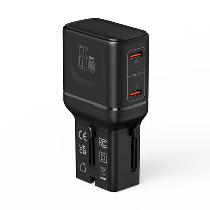 LZEL TravelPro Series Dual Port GaN Travel Wall Charger 65W Dual Type-C – Black