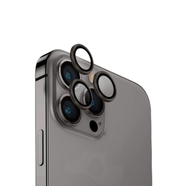 واقي عدسة الكاميرا Uniq Optix Iphone 15 Pro Max 6.7 بإطار من الستانلس ستيل ياقوتي - أسود معدني (أسود)