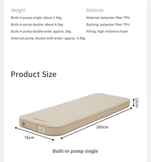 Naturehike Yugu C12 Comfort Automatic Inflatable Cushion With Inner Inflatable Pump - Beige Single (200*76*12)